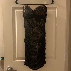 Black strapless lace dress